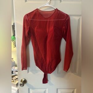 Chic Red Sheer Bodysuit for Women